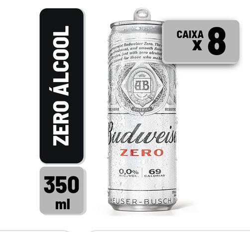 Cerveja Budweiser Zero Lata Sleek 350ml Cx/ C/ 8 un
